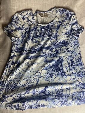 Chico's Light Blue Tee with Navy Nature Sketch Print